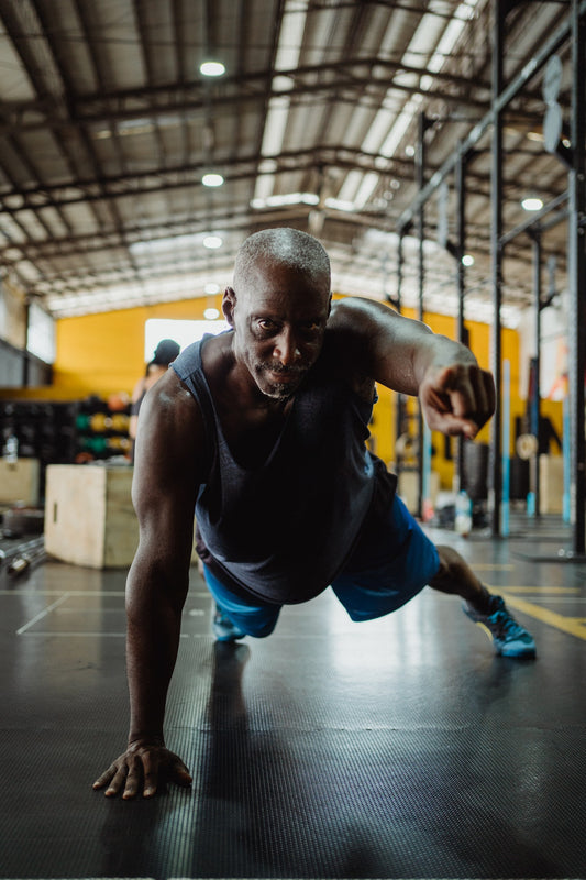 Man exercising. Potentially remove micro-plastics from your body.